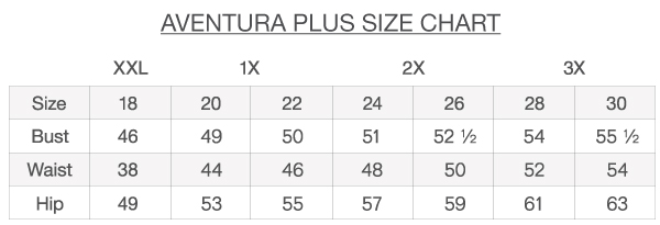 Aventura Plus Sizes Sizing Chart